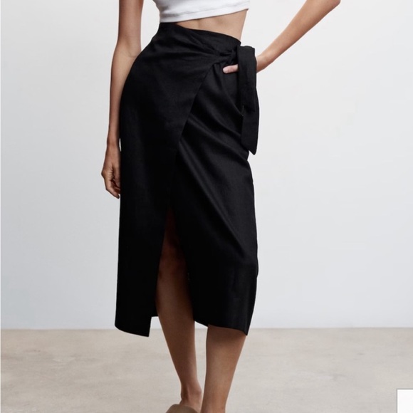100% linen black wrap midi skirt from mango size m - Picture 1 of 7